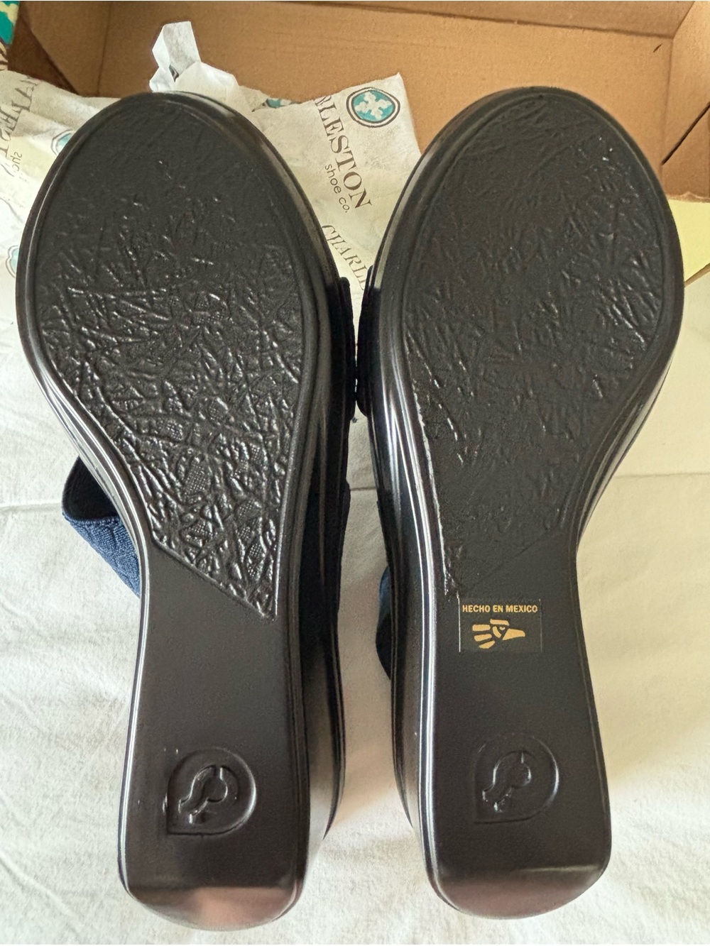 Charleston Shoe Co. PALMETTO Navy Blue Croc size 8 wedge sandal - NWT & Box - Picture 8 of 12
